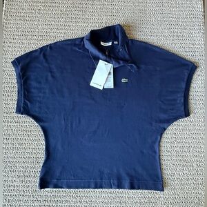 NWT Lacoste navy Blue Womens Polo with Logo.. Size 42-10
